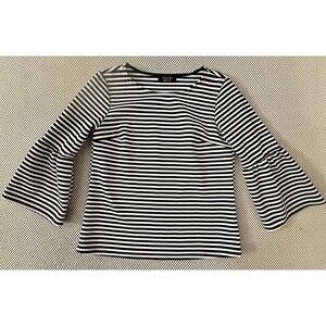 Renee C. Black and White Striped Bell Sleeve Tunic
